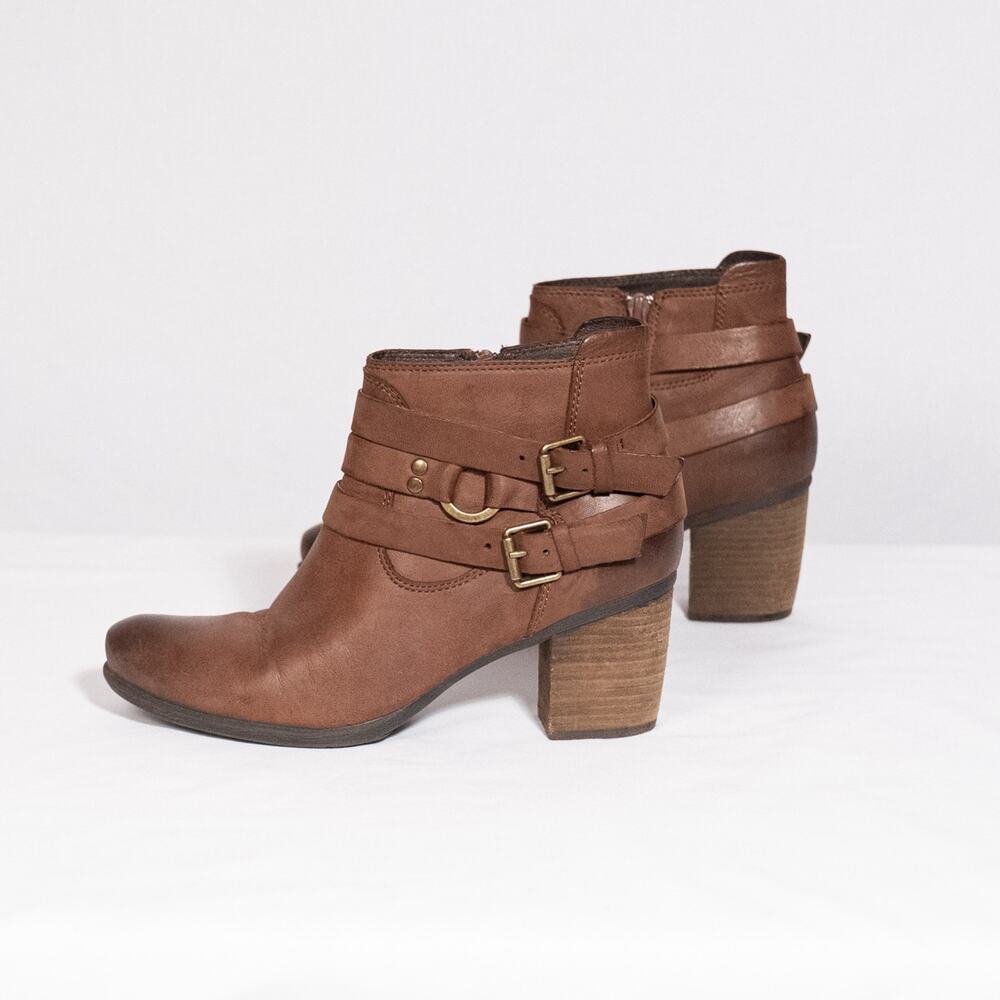 Josef Seibel Britney Brown Leather Ankle Boots EU 39 US 8-8.5 Classic Moto Biker - Picture 6 of 12